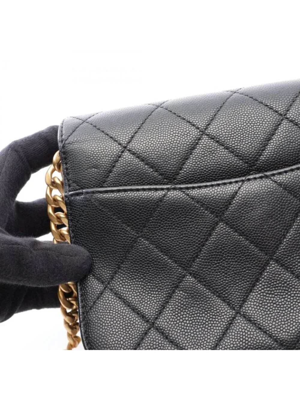 Chanel Shoulder Bag Quilted Black Caviar Leather Chain